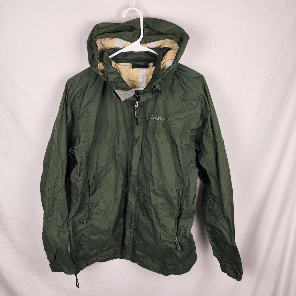 Marmot Jacket Mens Medium Green Hooded Full Zip Lightweight Windbreaker Hiking
